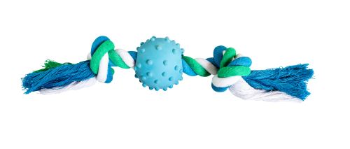 Bavlněný uzel HIP HOP s gumovým míčem 6 cm, 30 cm / 210 g zelená, modrá, bílá