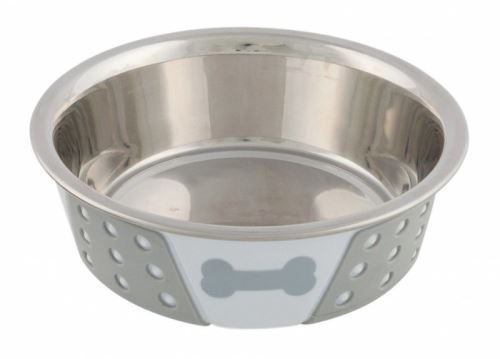 Nerezová miska se silikonovým opláštěním 0,4l/14cm bílo/šedá  VÝPRODEJ