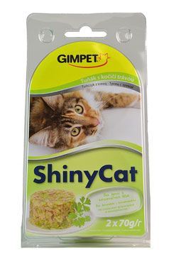 Gimpet kočka konzerva ShinyCat tuňak/koc.tráv 2x70g