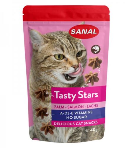 SANAL Cat Tasty Stars Salmon-hvězdičky s příchutí lososa 40g  VÝPRODEJ