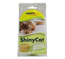 Gimpet kočka konzerva ShinyCat tuňak/koc.tráv 2x70g