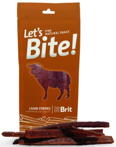 Vyřazeno Brit Pochoutka Dog Lets Bite Lamb Stripes 30g