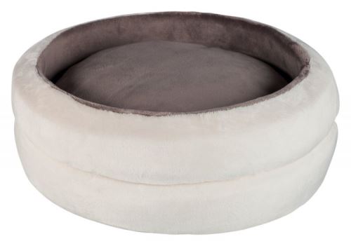 Kulatý pelíšek LEVI s polštářem plyšový 65 cm krémovo/šedý