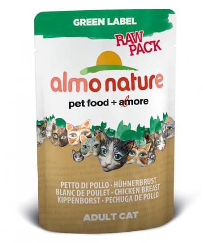 Vyřazeno Almo Cat Nat.kočka kaps Green Lab. Raw kuřecí prsa 55g