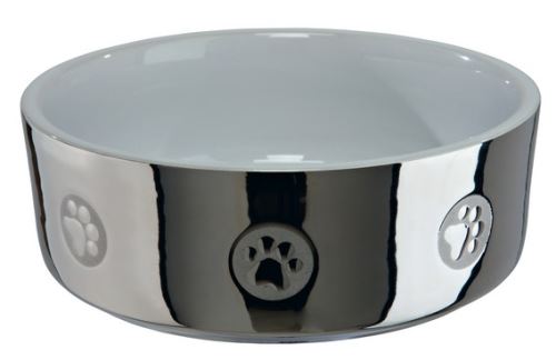 Keramická miska pro psy s packami stříbrno/bílá 1,5 l / 19 cm stříbrno / bílá