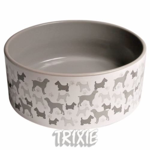 Keramická miska - bílá/šedý motiv pes