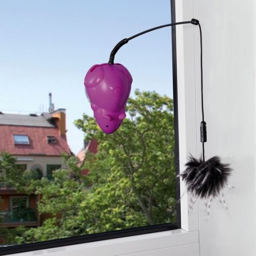 Bláznivá myš s přísavkou na okno, 3 vyměnitelné hračky 12 cm