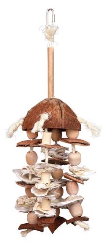 Závěsná hračka z kokosového ořechu s mušlemi a bambusem 55cm