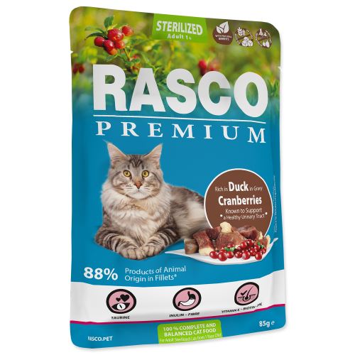 Rasco Premium Cat Pouch Sterilized, Duck, Cranberries 85g