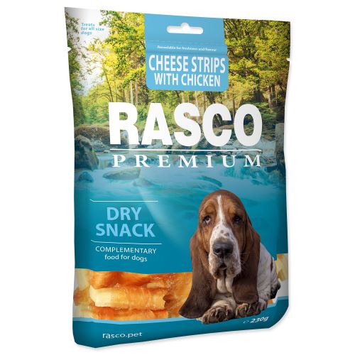 Pochoutka RASCO Premium proužky sýru obalené kuřecím masem 230g