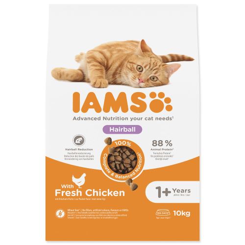 IAMS for Vitality Adult Cat Food Hairball Reduction with Fresh Chicken 2 balení 10kg