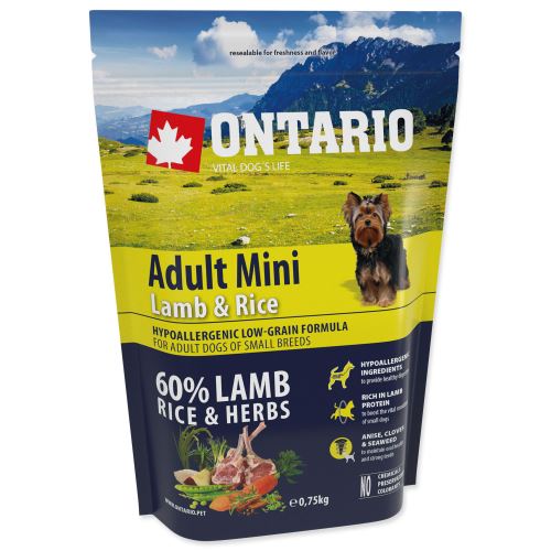 ONTARIO Adult Mini Lamb & Rice 0,75kg