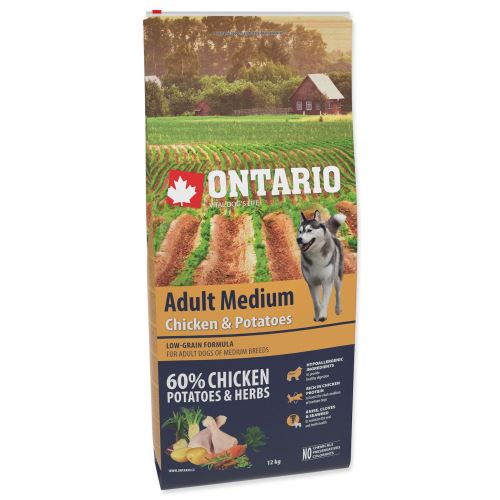 ONTARIO Dog Adult Medium Chicken & Potatoes & Herbs 12kg