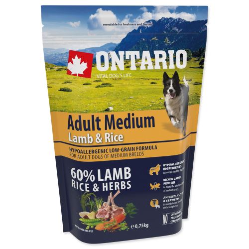 ONTARIO Adult Medium Lamb & Rice 0,75kg