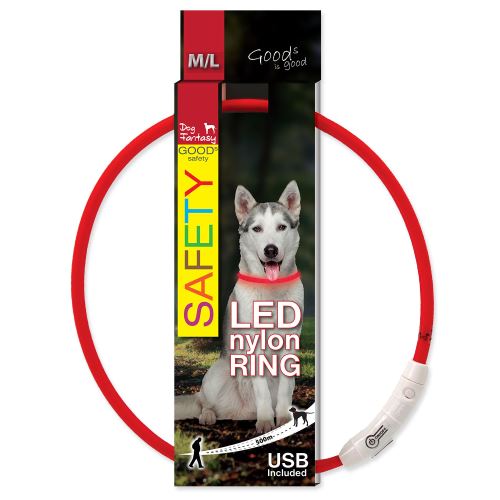 Obojek DOG FANTASY LED nylonový červený M/L